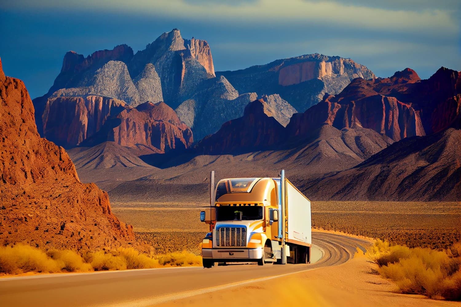 truck drives down the road